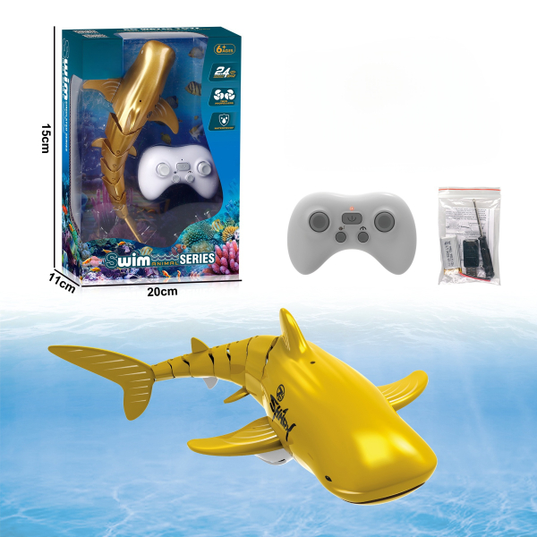 Remote Control Swimming Shark Toy, 3D Waterproof Electronic Fish, Gold (Ref: 6525858104235)