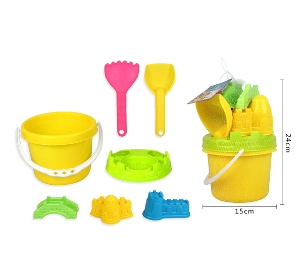 Beach Sand Toy Set for Kids, 8 Pieces with Bucket and Castle Moulds, Yellow and Multi-Colour (Ref: 6525858104341)