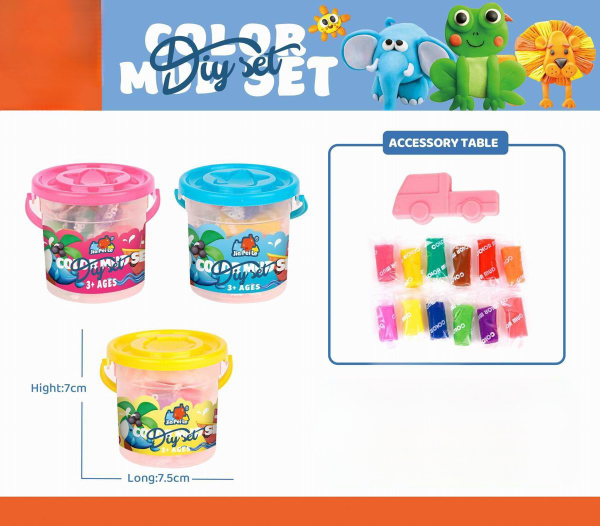 Kids Colour Clay DIY Set with 10 Colors, Storage Buckets, Toy Truck Mould, Ages 3+ pack of 3 (Ref: 6525858103726)