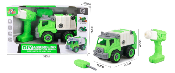 DIY Assembly Garbage Truck Toy with Electric Screwdriver, Educational Construction Vehicle Set for Children 3+, Green and White (Ref: 6525858103962)
