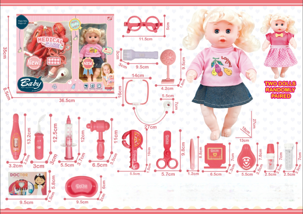 Baby Doll Medical Care Set, 19 Pieces Doctor Playset with Two Dolls, Pink Medical Toys and Accessories (Ref: 6525858103481)