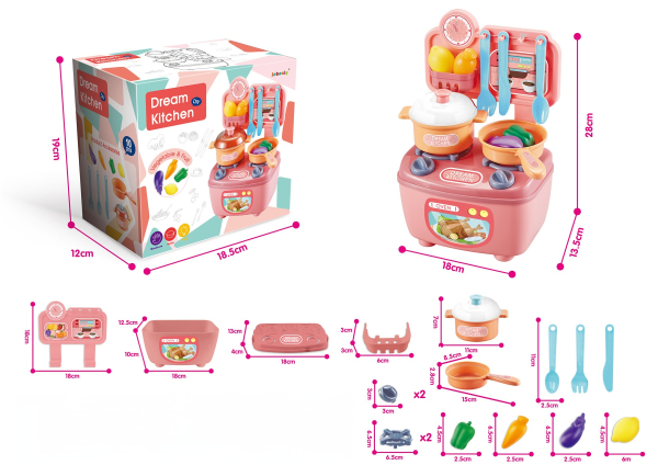 Dream Kitchen Toy Set for Kids, Pink Mini Kitchen Playset with Cooking Utensils, 18 Pieces (Ref: 6525858103450)