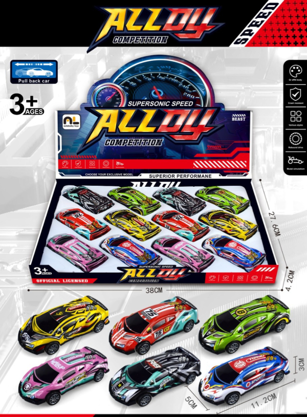 Pack of 6, Alloy Competition Pull Back Racing Cars Set, Supersonic Speed Series, Ages 3+, Multi-Coloured (Ref:6525858104396)