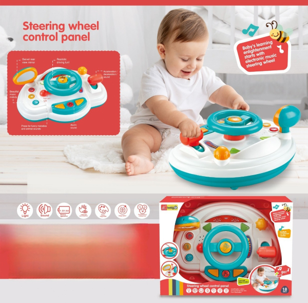 Baby Steering Wheel Control Panel Toy with Electronic Music, Lights and Sounds, Educational Learning Toy for 18+ Months (Ref: 6525858104563)