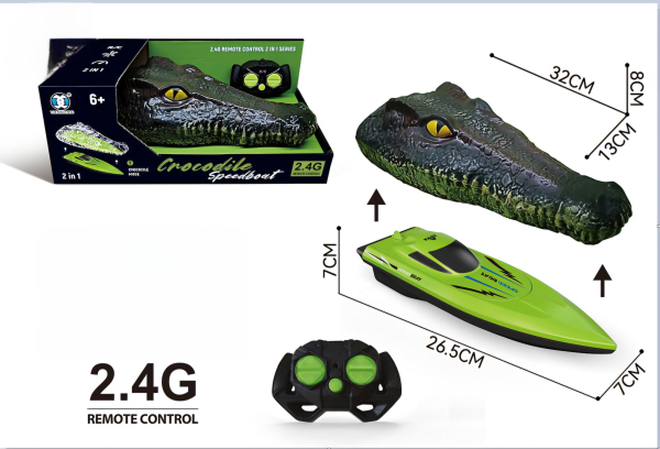 2.4G Remote Control Crocodile Speedboat, 2-in-1 RC Boat Toy, Ages 6+ (Ref: 6525858104440)