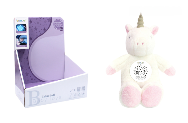 FunMuchPlush Unicorn Baby Night Light, Musical Projector Stuffed Animal, White and Pink (Ref: 6525858103818)