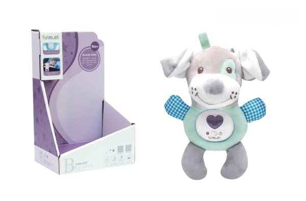 Baby Soother Plush Puppy, Musical Crib Toy with Heart Display, Grey and Blue (Ref: 6525858103849)