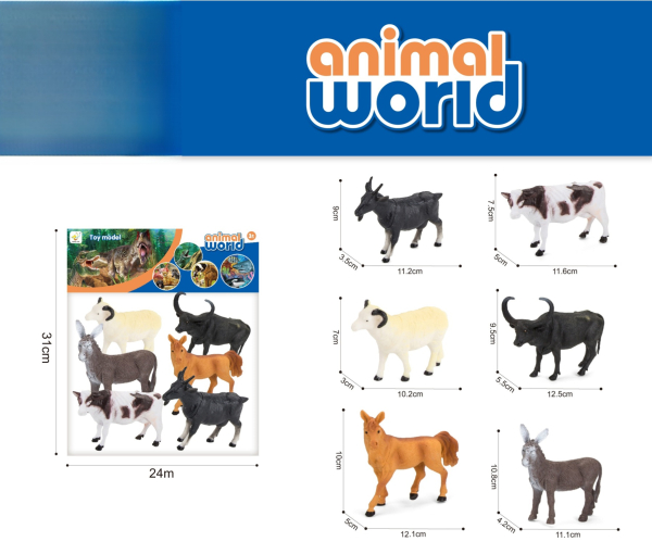 Animal World Farm Animal Figurines Set, 6 Pieces, Realistic Toy Models (Ref: 6525858104334)