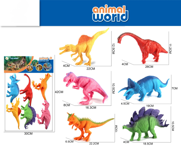 Animal World Dinosaur Toy Set, 6 Large Colourful Figures, Educational Prehistoric Collection (Ref: 6525858104310)