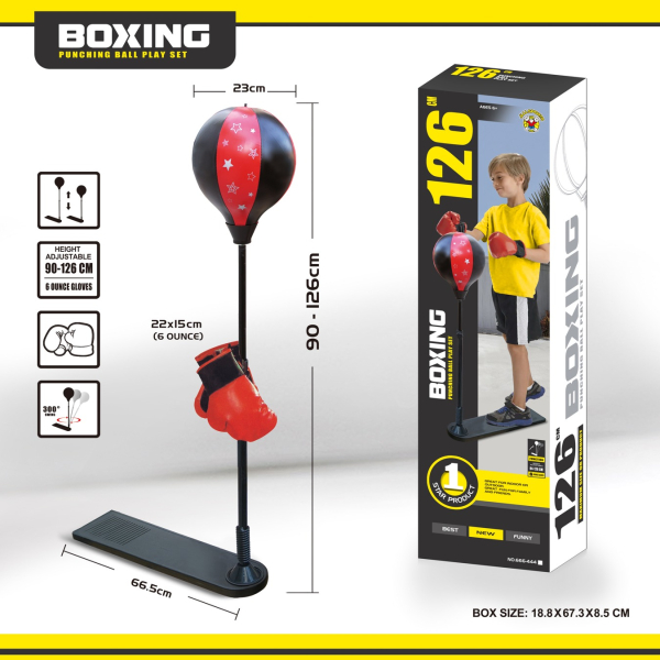 Kids Boxing Punching Ball Set, 6 Ounce Gloves, 360° Rotation, Red and Black (Ref: 6525858103955)
