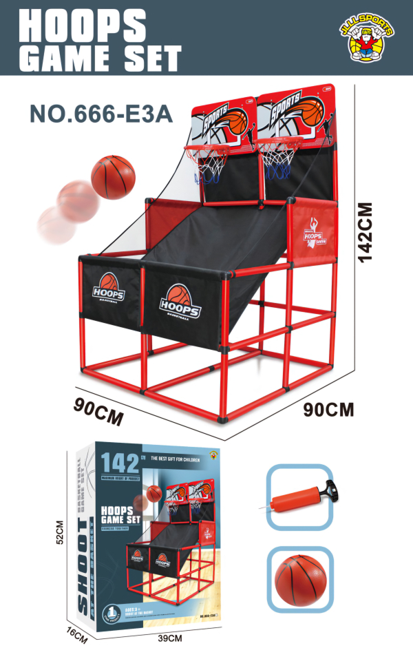 Indoor Basketball Arcade Game Set, Double Shot, 142 cm Height, with Ball and Pump, Red and Black (Ref: 6525858103924)