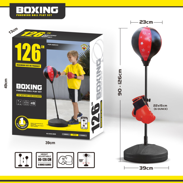 Kids Boxing Punching Ball Set, 6 Ounce Gloves, 360° Rotating Stand (Ref: 6525858103931)