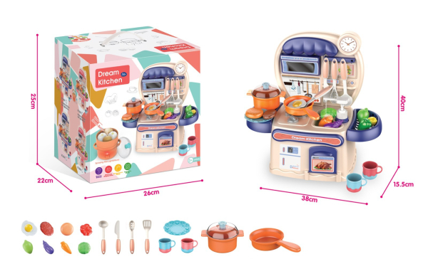 Dream Kitchen Playset for Kids, 24 Pieces with Cookware and Utensils, Orange and Blue, (Ref: 6525858103412)