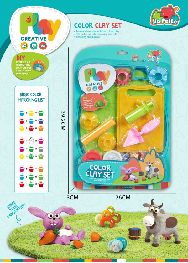 Creative Play Colour Clay Set with Moulds, Tools and Colour Guide, DIY Modelling Kit for Children 13 pcs ( Ref: 6525858103788)