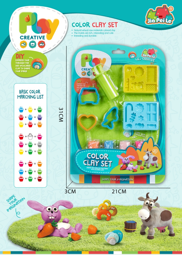 Play Creative Colour Clay Set with Moulds, Tools and Basic Colour Guide, DIY Craft Kit for Kids 10pcs (Ref: 6525858103771)