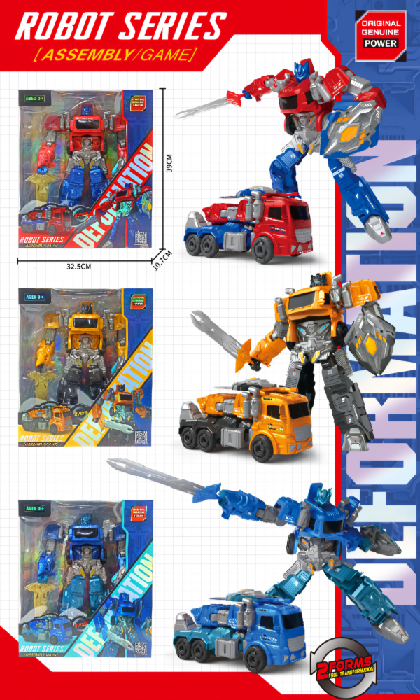 Robot Series Transforming Toy Truck Set, 3-in-1 Assembly Game with Red, Yellow and Blue Vehicles, 32.5 x 30.7 x 39 cm (Ref: 6525858104273)
