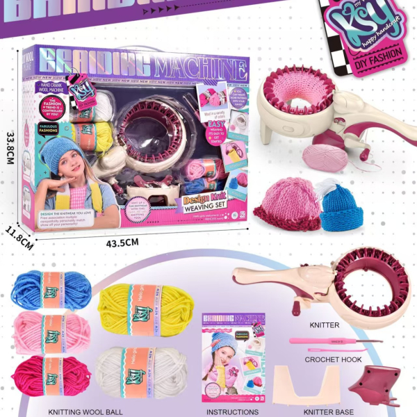 Design Knit Braiding Machine Weaving Set, Kids Hand Crank Wool Knitting Tool with Yarn, Ages 6+ (Ref: 6525858103801)