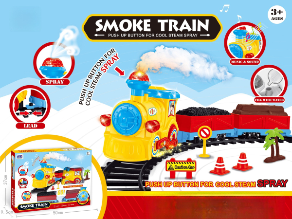 Smoke Train Set with Steam Spray Effect, Music and Sound, Track Layout with Accessories, Ages 3+ (Ref: 6525858104204)