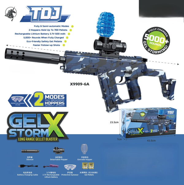 TDJ Gel X Storm Pellet Blaster, 2 Modes, 700 Pellet Capacity, 3.7V Battery, Navy Camo (Ref: 6525858104044)
