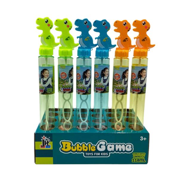 Dinosaur Bubble Wand Set for Kids, 118ml Capacity, 6 Pack with Display Stand, Ages 3+