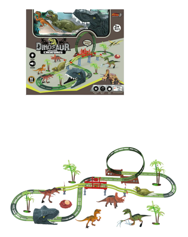 Dinosaur Race Track Play Set with Lights and Sound, 65 Pieces, Ages 3+ (Ref: 7525666104686)