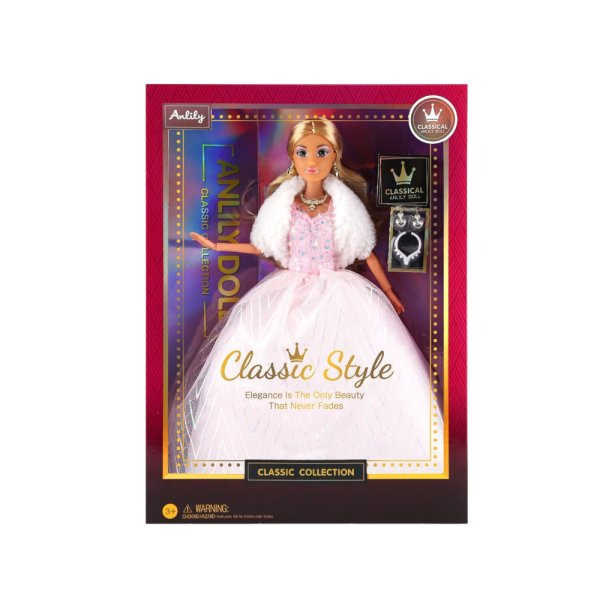 Anlily Classic Style Fashion Doll, Pink Ball Gown with White Fur Shawl, Jewellery Accessories, 3+ Years (Ref:  7525666105096)