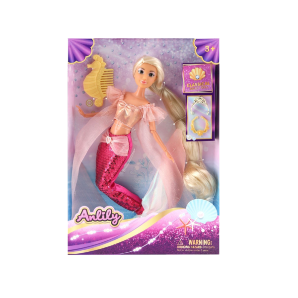 Anlily Mermaid Fashion Doll with Long Blonde Hair, Accessories and Seahorse Comb, Ages 3+ (Ref: 7525666104945)
