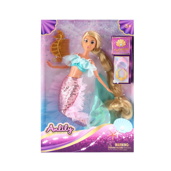 Ability Mermaid Fashion Doll with Sequin Tail, Comb Accessory, Ages 3+, Pink and Turquoise (Ref: 7525666104969)