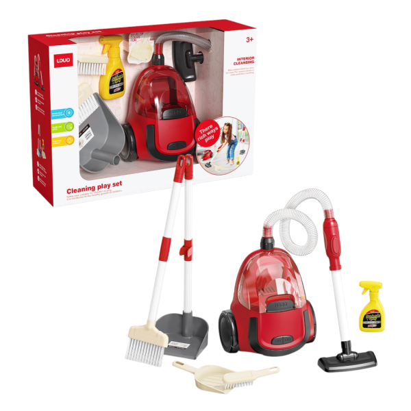 LDUO Kids Cleaning Play Set, Toy Vacuum Cleaner with Accessories, Interior Cleaning Pretend Play Kit, Ages 3+, Red (Ref: 7525666104914)