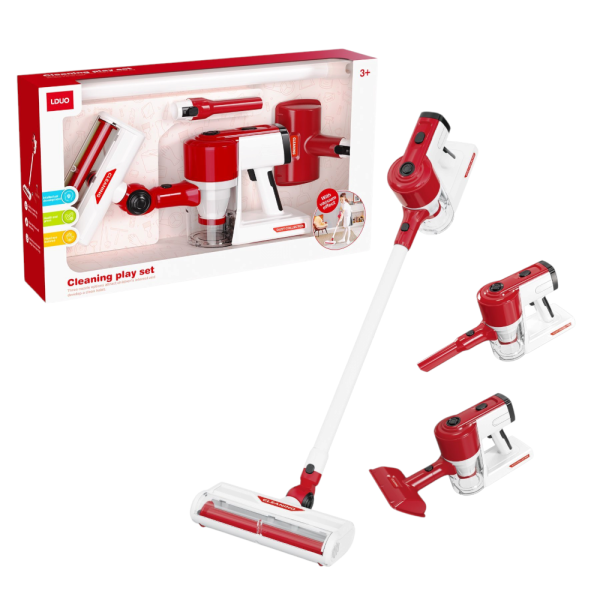 LDUO Kids Cleaning Play Set, Pretend Vacuum Cleaner with Accessories, Red and White, Ages 3+ (Ref: 7525666104884)