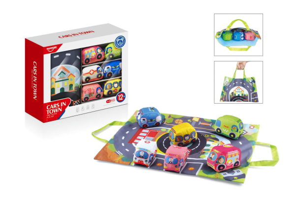 Cars in Town Baby Play Mat Set with Toy Cars, Educational Road Track Design, Portable Carrying Handle, Ages 12+ Months (Ref: 7525666104365)