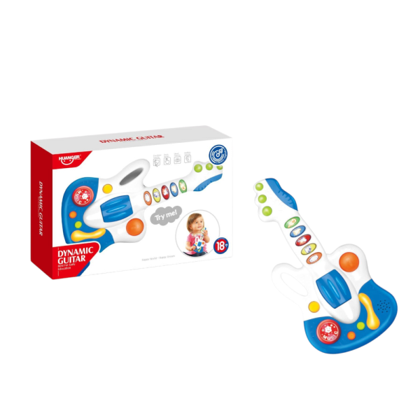 Huanger Dynamic Guitar Musical Toy for Early Education, Interactive Electronic Guitar with Lights and Sounds, 18+ Months, White and Blue (Ref: 7525666104242)