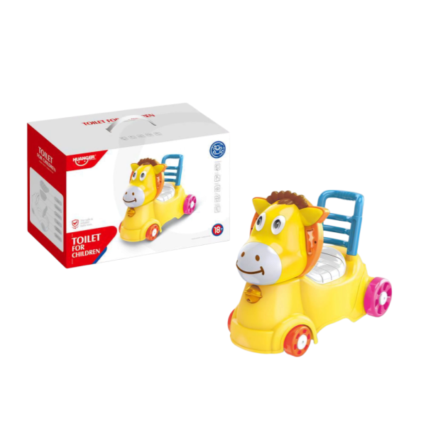Children's Horse-Shaped Potty Training Toilet Seat with Wheels, Yellow and Blue, 18+ Months (Ref: 7525666104143)