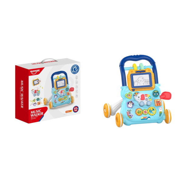 Huanger Music Walker Baby Push Walker with Drawing Board, Educational Toy for 12+ Months, Blue and Yellow, (Ref: 7525666104129)