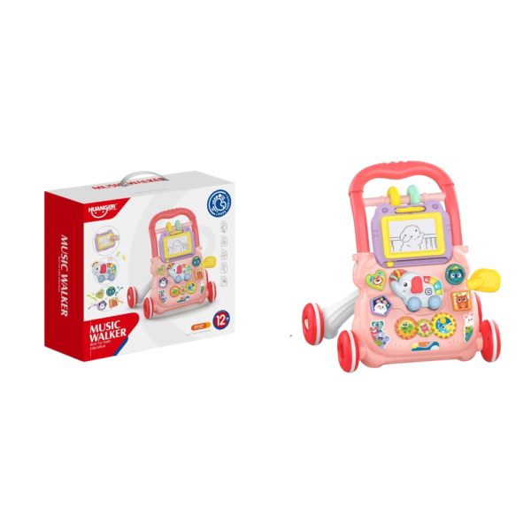 Huanger Musical Baby Push Walker, Educational Activity Centre with Drawing Board, Interactive Learning Toys, 6+ Months, Pink (Ref: 7525666104112)