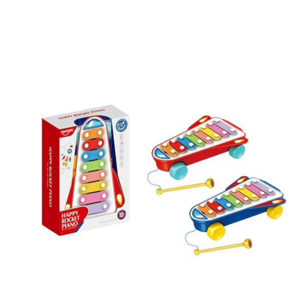 Happy Rocket Piano, Pull-Along Xylophone Musical Toy with Mallet, Educational Instrument for Children 18+ Months (Ref: 7525666104235)