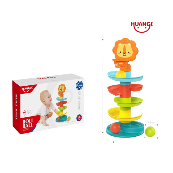 HUANGER Roll Ball Tower, Baby Stacking Toy with Lion Design, Colourful Ball Track, 42 cm Height, 18+ Months (Ref: 7525666104259)