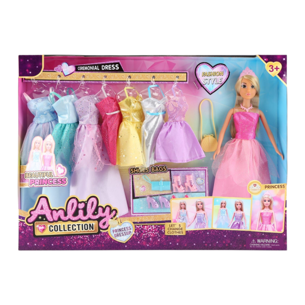 Fashion Style Princess Doll Dress-Up Set, 7 Ceremonial Dresses with Accessories, Ages 3+ (Ref: 7525666105034)