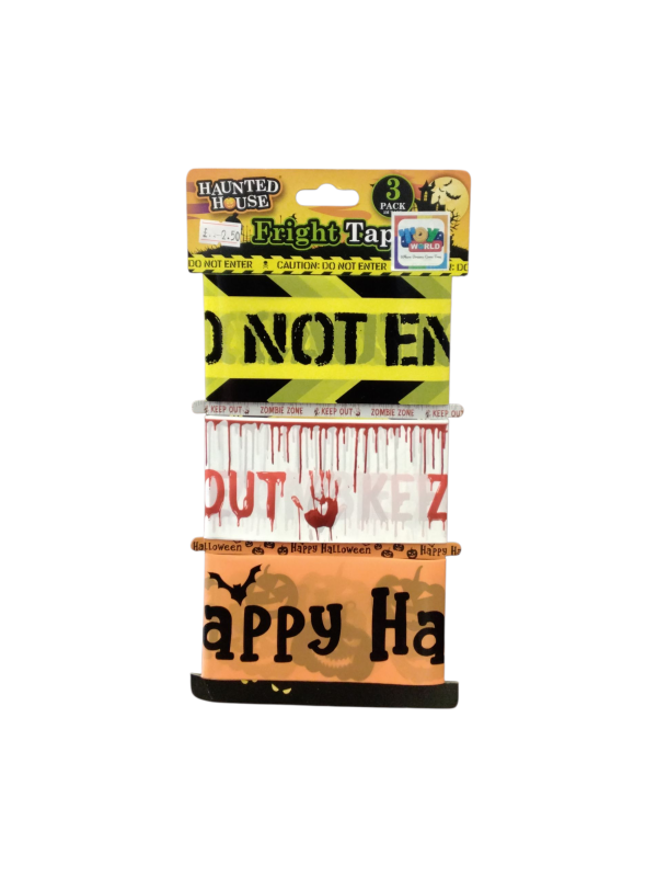 Haunted House Halloween Fright Tape Decorations, 3 Pack, Caution and Zombie Zone Design (Ref: 025572051347)