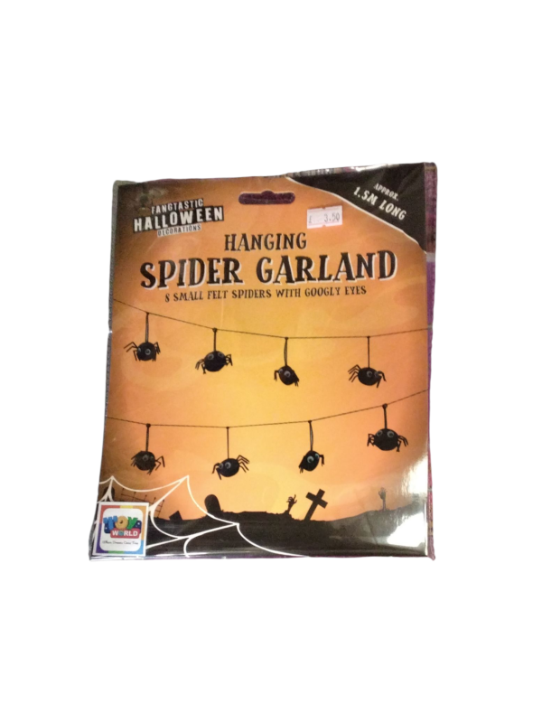 Fangtastic Halloween Hanging Spider Garland, 8 Small Felt Spiders with Googly Eyes, 1.5m Long (Ref: 056283836930)