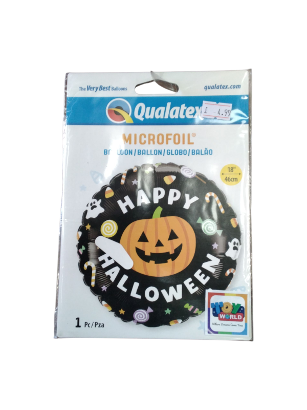 Qualatex Microfoil Happy Halloween Balloon, , Black with Pumpkin Design, 1 Piece (Ref: 7144423303)