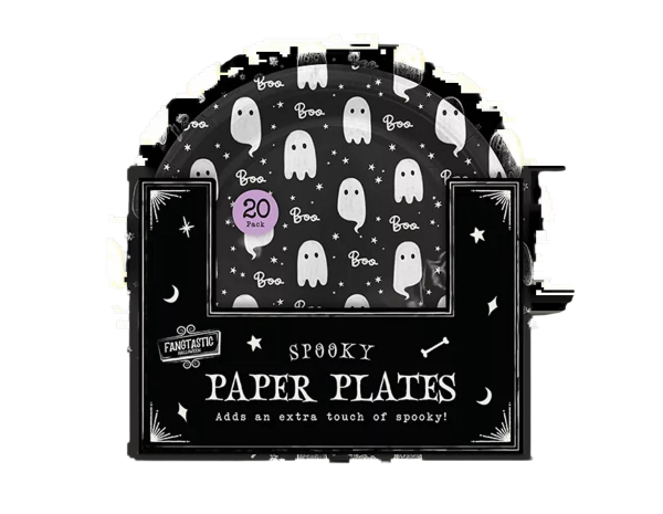 Fangtastic Halloween Ghost Paper Plates, 20 Pack, Black and White Spooky Design (Ref:06346120754)