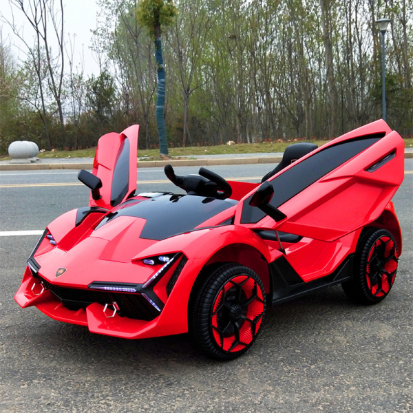 Lamborghini Kids Electric Ride-On Car, 12V Battery, Remote Control, LED Lights, Red and Black (Ref: 1113)
