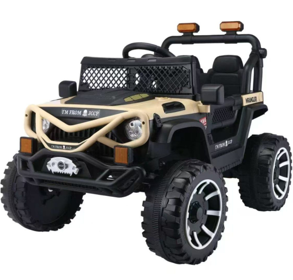 Kids Ride-On 4x4 Off-Road Vehicle, Electric Toy Car with Roll Cage, Rugged Tyres, 12V4 Battery, Black and Beige/Blue (Ref: EC0018)
