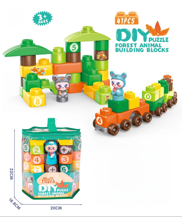 Forest Animal Building Blocks Set, 41 Pieces DIY Puzzle Blocks with Train, Educational Toys for Ages 3+ (Ref: 8526635106211)