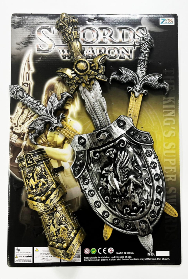 Medieval Sword Weapon Toy Set with Shield, Gold and Silver Decorative Design, Role Play Costume Accessory (Ref: 8526635106242)