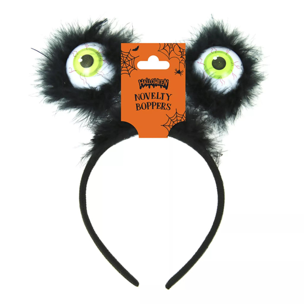 Halloween Novelty Boppers Headband with Spooky Green Eyeballs and Black Feathers (Ref: 033601021155)