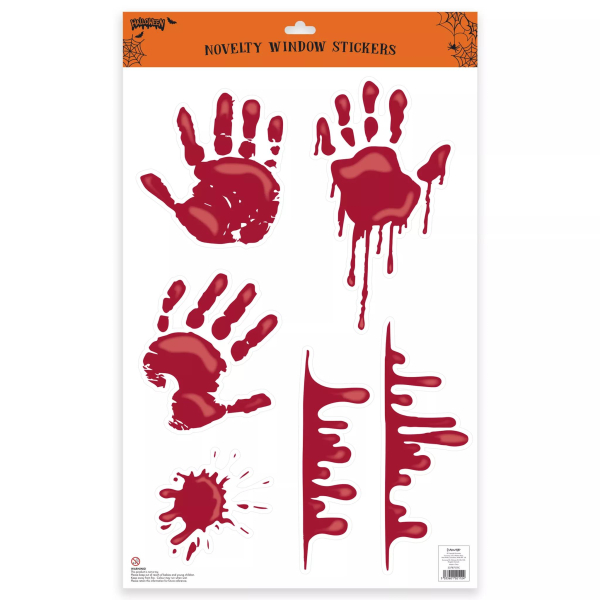 Halloween Bloody Handprint Window Stickers, Red Horror Decals with Dripping Blood Splatter, Novelty Party Decorations (Ref: 033601021124)