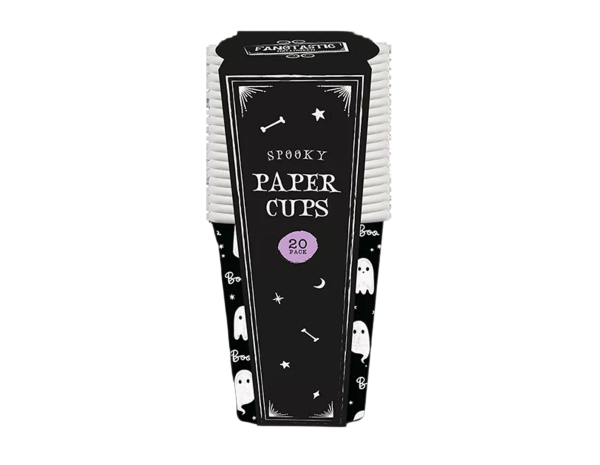 Fangtastic Spooky Paper Cups, Halloween Theme, 20 Pack, Black and White Ghost Design (Ref: 063436120761)
