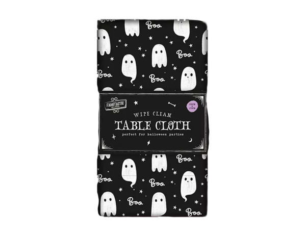 Halloween Ghost Pattern Wipe Clean Table Cloth, Black and White, Perfect for Halloween Parties (Ref:063436120785)